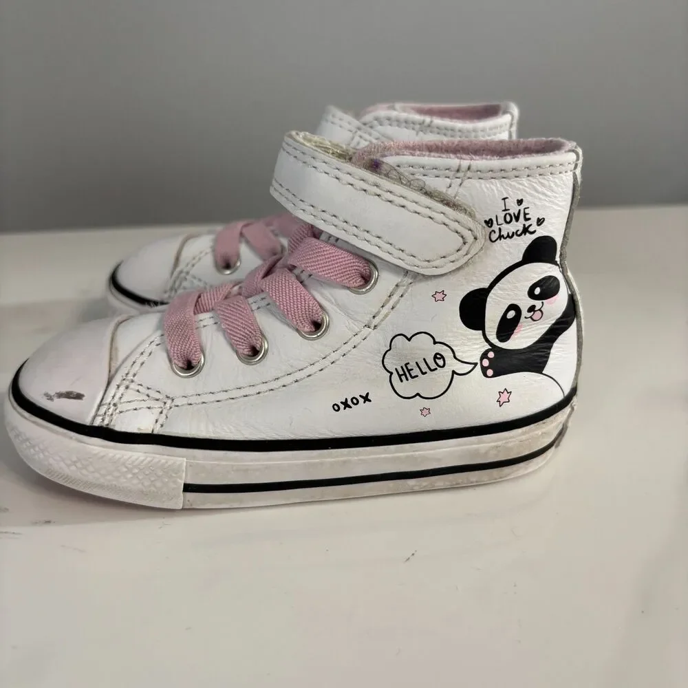 Converse All Star Panda Chuck Taylor Hi Top White Pink Toddler Girls Size 6
